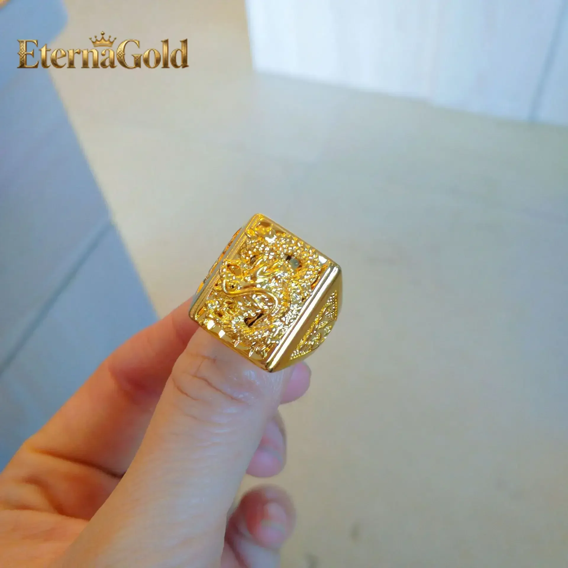 EternaGold  High - End 9999 24K Real Gold Men's Dragon Ring, Domineering Opening, Adjustable, Perfect for Dad