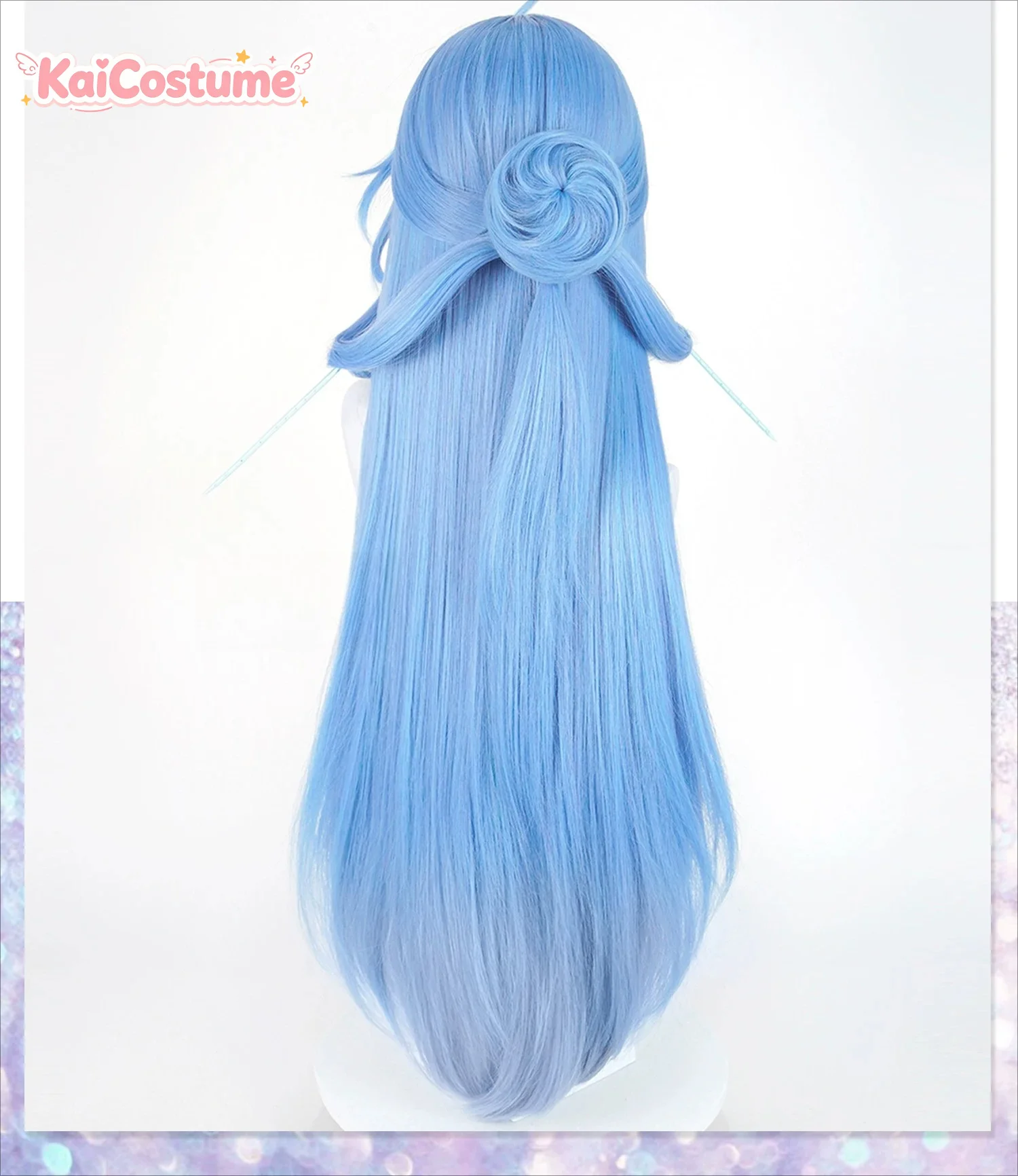 Qingxiao Cosplay Wig Wuthering Waves Hairpiece Realistic Handmade Scalp Top Clip Ponytail Bun Heat Resistant Synthetic Hair view 4