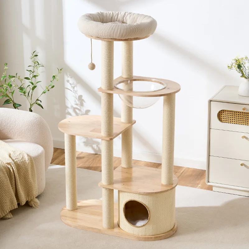 Solid wood cat climbing frame household occupies an integrated kitten nest, climbing frame space capsule