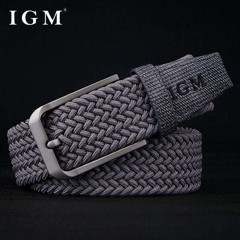 Men Elastic Woven Belt No Hole Canvas Braided Belt Pin Buckle Casual Military Training Pants Waist Belt
