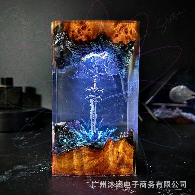 Magic Series, Solid Wood Resin Night Light Magic Sword Art Night Light Game Lovers Gift Christmas Gift