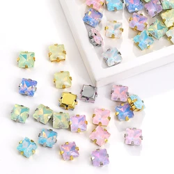 8mm Square Sew on Rhinestone Glass Crystal with Claw For Wedding Dress Decorations DIY Craft Supplies Square Crystal Stone Sewn