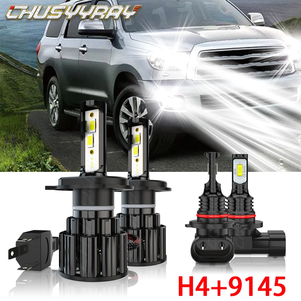 

CHUSYYRAY Car Lights Compatible For Toyota Sequoia 2001-2007 Led 4x 6000K H4 Headlight bulb 9145 Fog Light bulbs Car accessory