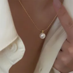 Fashionable Minimalist Stainless Steel Faux Pearl Pendant Necklace Suitable for Women