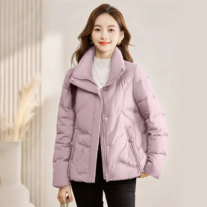 

Bright Short Down Cotton-Padded Jacket Women 2023 New Korean Fashion Stand Collar Long Sleeve Coat Female Loose Outerwear H3125