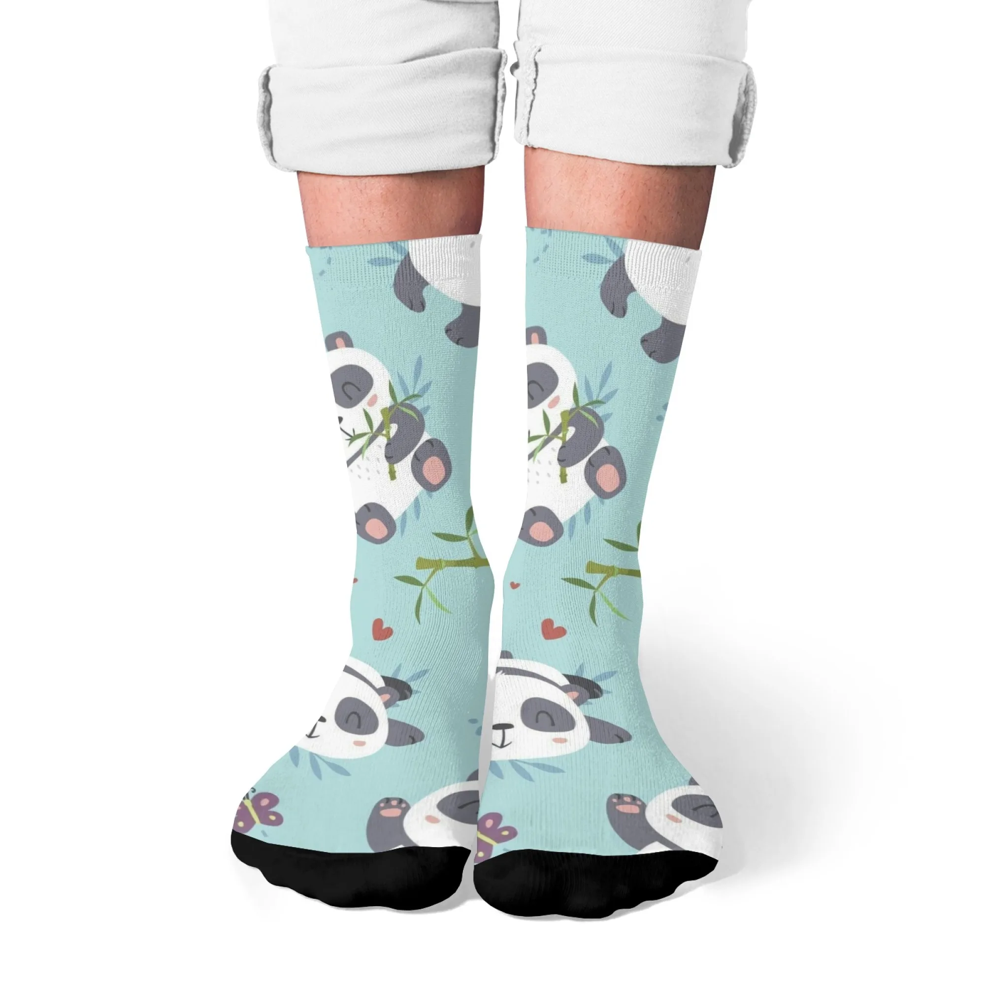 Niedliche Panda-Illustration, modische Socken, Unisex, bequem, rutschfest, warme Socken, Neuheit, fröhliche Kompressionssocken, Urlaub, Party, Geschenke