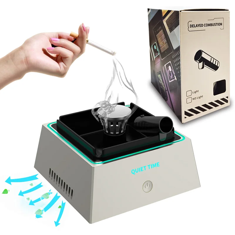 New Air Purifier Ashtray Ashes Collector Smoke Gas Filter Ashtray with Light Negative Ions Filter Sponge Cigarettes Burn Holder