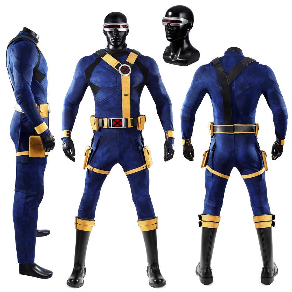 Disfraz de Cosplay de Cíclope Azul de Alta Calidad, Traje de Doomsday para Hombre Adulto, Accesorios de Superhéroe, Traje de Batalla para Juego de Rol de Scott