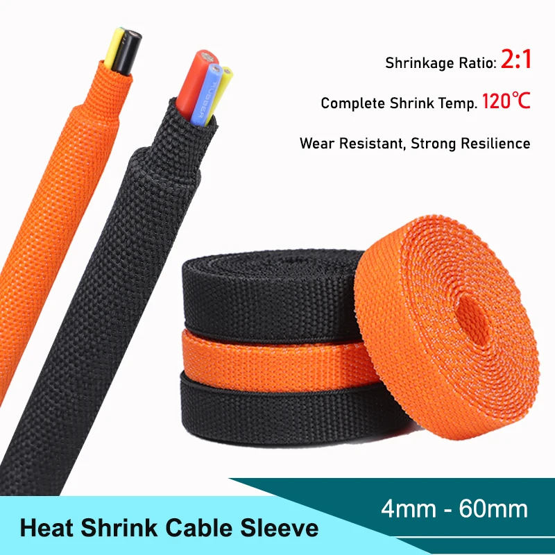 

1~20m Heat Shrink Braided Cable Sleeve Dia.4mm - 60mm High Density Insulation PET Auto Line Organizer Wire Shrinkable Sheath