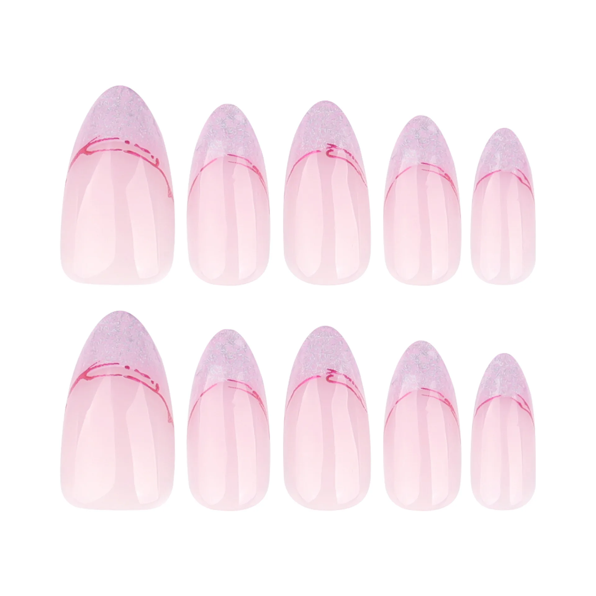 Faux ongles en amande, couleur bleu-violet, avec poudre scintillante, portables, faits à la main, manucure, 24 pièces