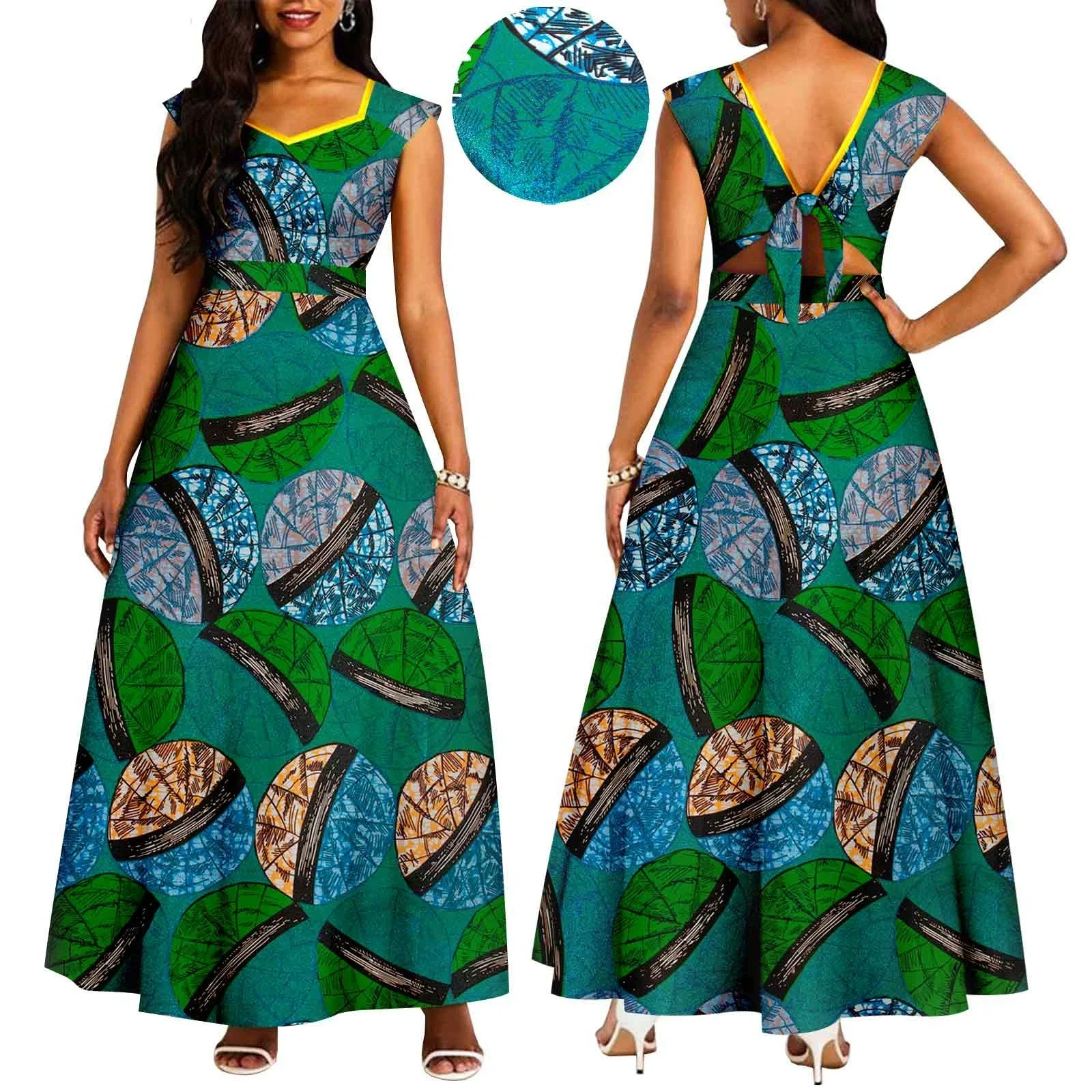 

Backless V-neck High Waist Long Dress Women's New Sexy Ankara Attire Strapless Evening Dress Elegant Sleeveless Long Dress