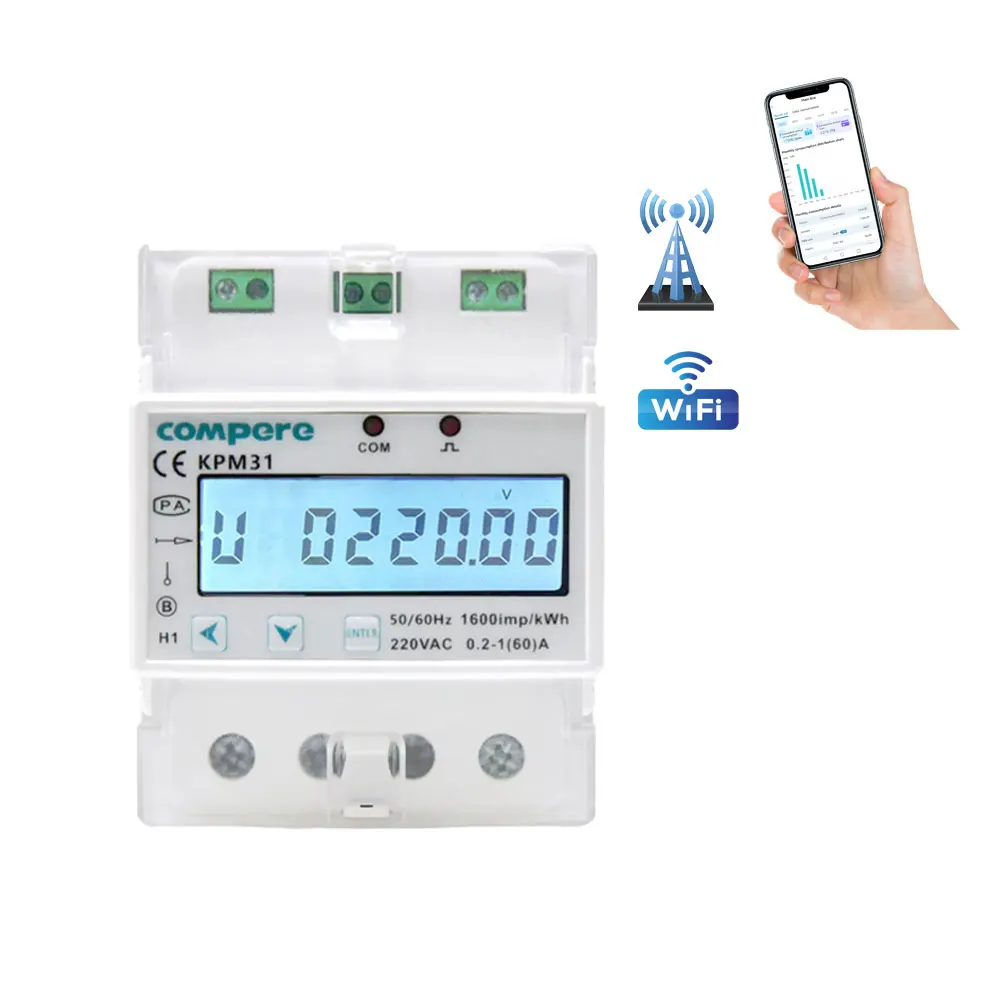 4G Single Phase 60A 110/240VAC Din Rail KWH Power Monitor Prepaid Wireless Circuit Breaker for Microgrid Energy Meters