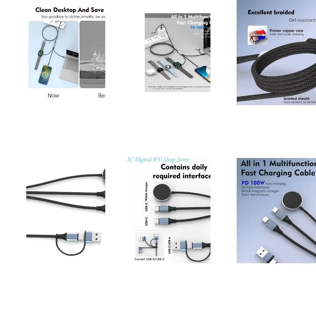 E74D PD100W USB Multiple Cable 5 In 1 Fast Charging for Phone SmartWatch