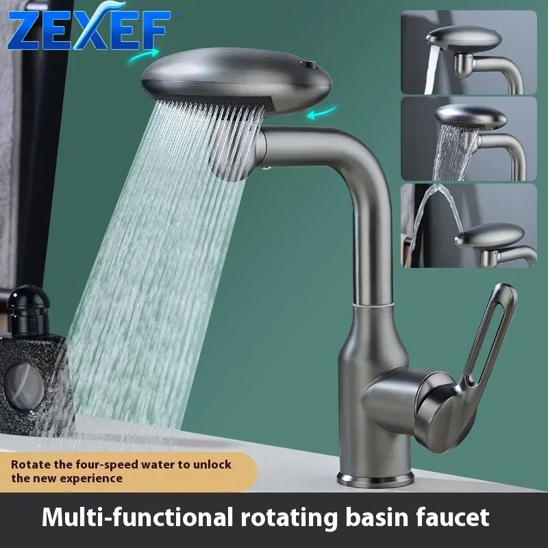 

Home Multi Kitchen Basin Faucet With Sensor 4 Water Sink Mixer Spray Functional 360°rotation Hot Cold Waterfall Outlet Bath