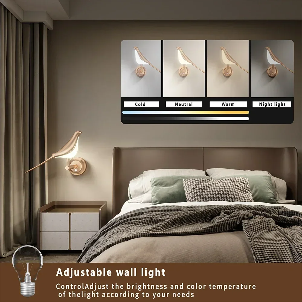 LED Wall Lights Creative Acrylic  Light Gold Bird  Lamp Fixture for Aisle Sconce Living Bedroom Corridor Home Decoration