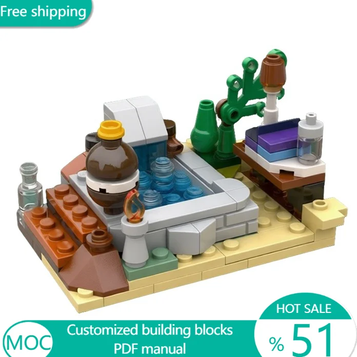 145 قطعة من مكعبات البناء التكنولوجية القابلة للتخصيص لمشهد حمام شخصيات الأفلام الشهيرة، لعبة بسيطة للتركيب الذاتي، هدية للمهرجانات