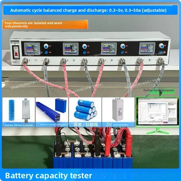 4 Channel Lithium Battery Capacity Tester Cell Grading Balancer Charge Discharge All-in-One for 18650 LiFePO4 Lab Equipment