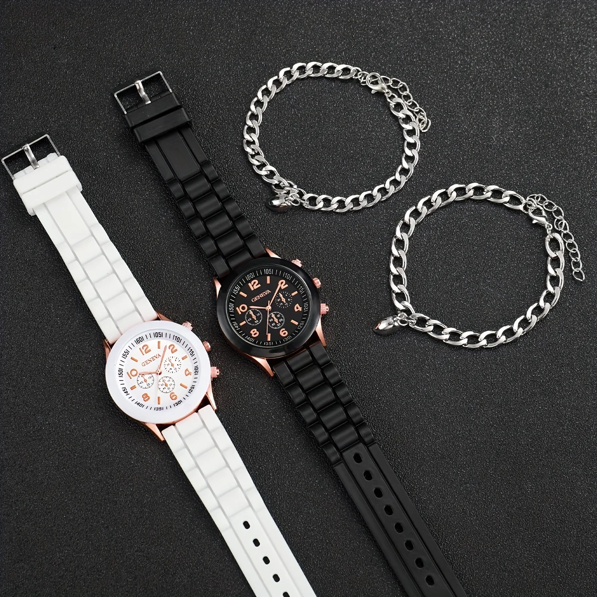 4 Piece Luxury Couple Watch For Women, Silicone Watch Strap For Women, Fashionable And Versatile Temperament Quartz Watch