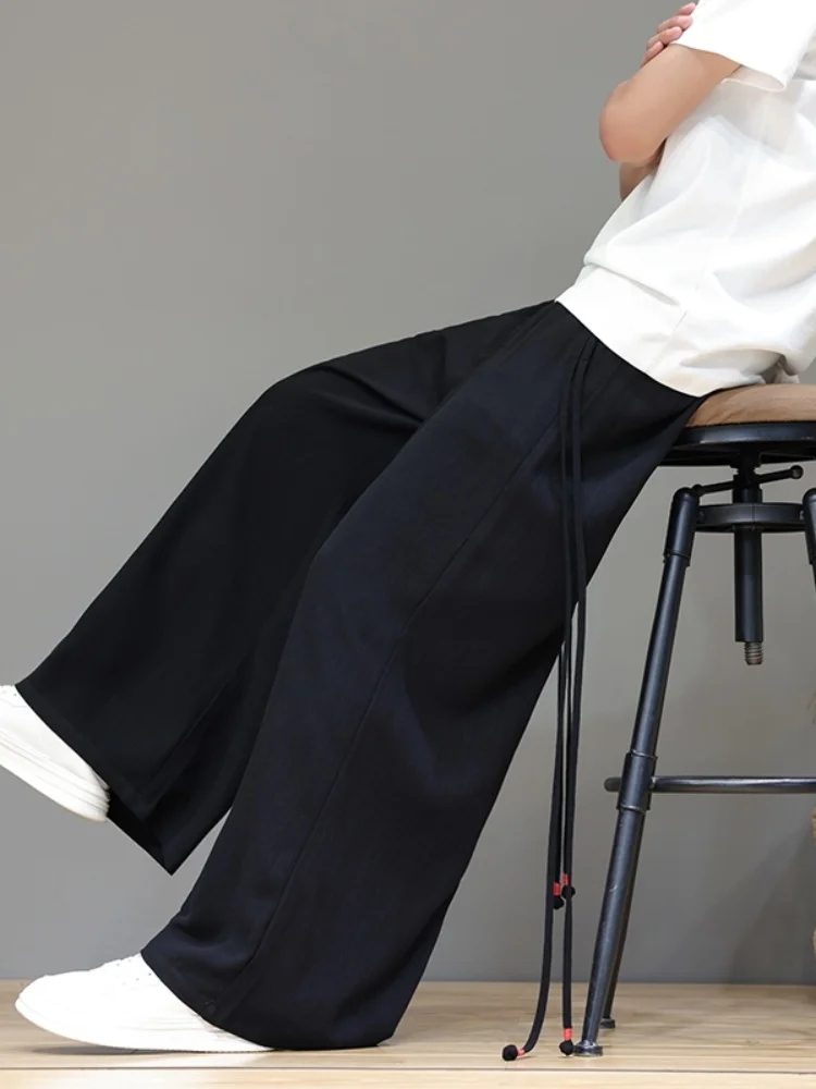 

Summer Thin Cotton Linen Wide Leg Pants Men's Loose Drapey Breathable Casual Trousers Chinese Sle Hanfu Long Pants