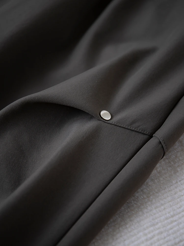 Pantalones de trabajo de lana con remaches americanos para mujer, pantalones deportivos informales de pierna ancha y cintura alta engrosados para uso diario en otoño y