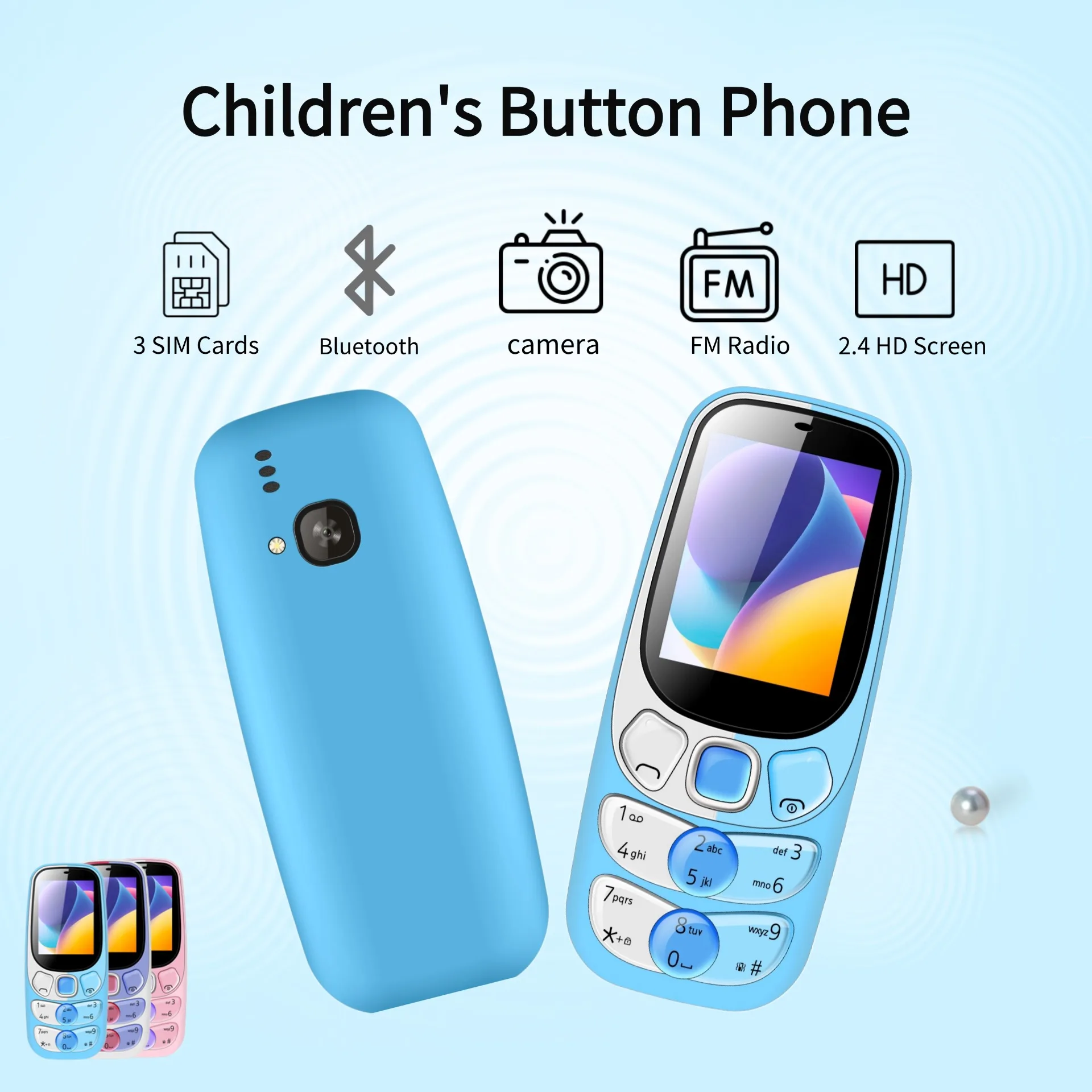 GSM 2G Low Price Small Size Large Push Button Mobile For Children Cute Slim Three 3 Sim Cards 2.4