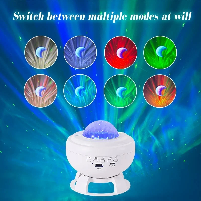 Aurora Projector Night Light, Northern Lights Galaxy Star Projector with Bluetooth Speaker, Water Wave Ripple Mood Lamp for Home