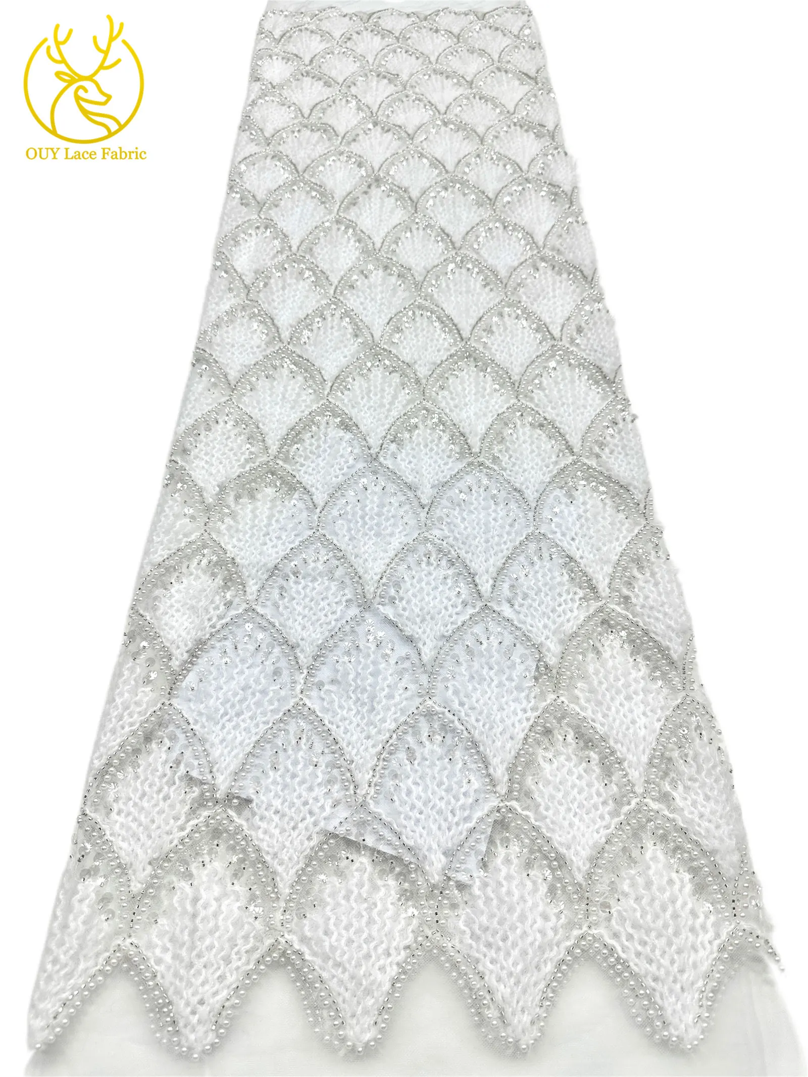 Hochwertiger 3D Nigerianischer Pailletten-Tüll-Spitzenstoff, 5 Yards, afrikanischer handgefertigter Perlen-Spitzenstoff für Damen-Partykleider zum Nähen – Detail 12