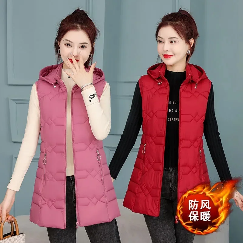 

Новый женский жилет, осенне-зимний теплый пуховый хлопковый жилет, женский толстый съемный жилет с капюшоном, женская куртка без рукавов, жилет, пальто