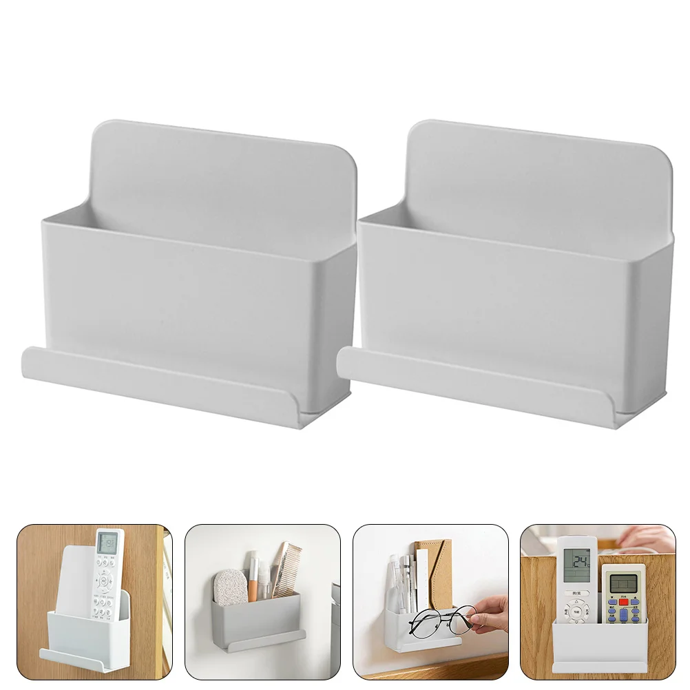 

2 Pcs PP Wall Mounted Remote Control Cellphone Storage Box Adhesive Wall ganizer Cable Key Holder Plastic Storage Rack