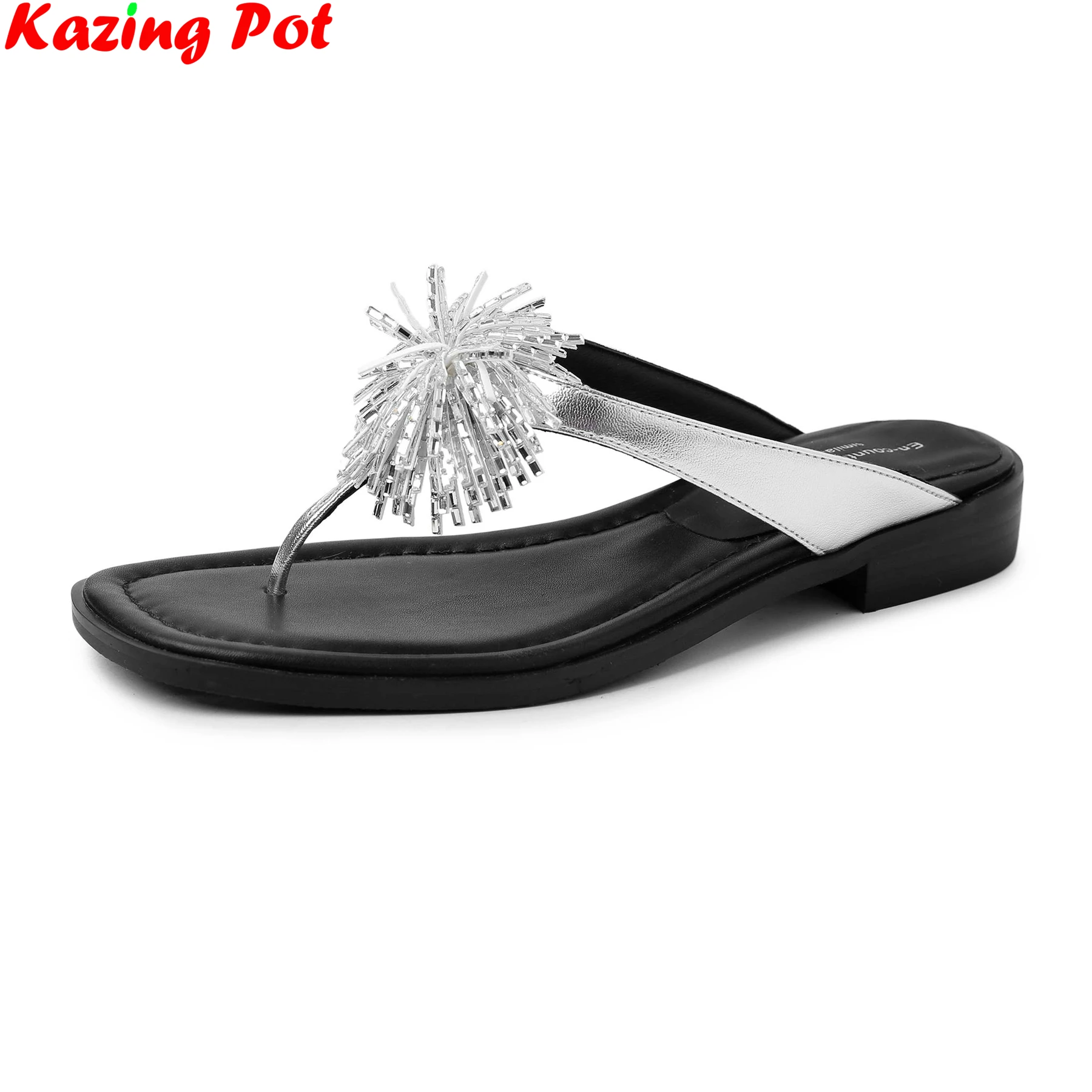 

Женские летние мюли Krazing Pot из овчины на низком каблуке, с кристаллами, для офиса и отдыха, без застежек