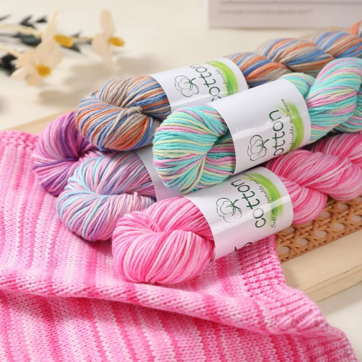 1 Stück reines Baumwoll-Farbverlaufsgarn, weich, atmungsaktiv, zum Häkeln, Stricken, für Pullover, Mützen, Schals, Mäntel, langlebige Heimtextilien – Detail 2
