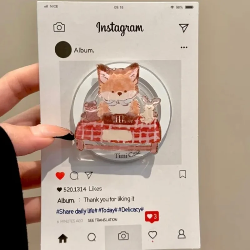 

Милая лиса для Magsafe Griptok, держатель для телефона, кольцо на палец, подставка для iPhone 17 16, складной чехол для беспроводной зарядки