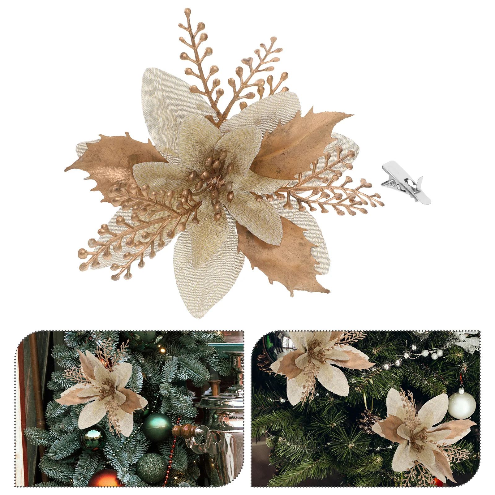 

6Pcs Pvc Silk Poinsettia Flowers Easy Setup Christmas Tree Ornaments for Festive Atmosphere