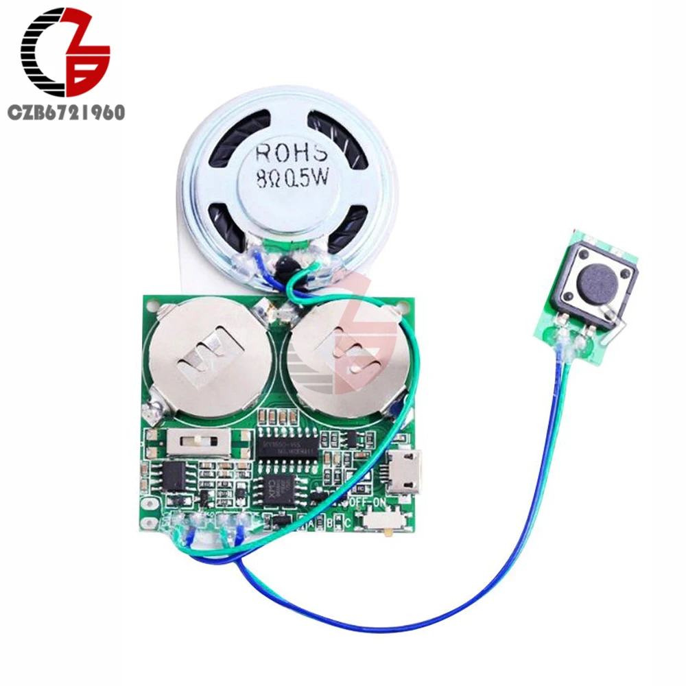 DIY Recordable Sound Module 8M MP3 WAV Button Control Music Voice Player Programmable Board with Speaker for Greeting Card Gift