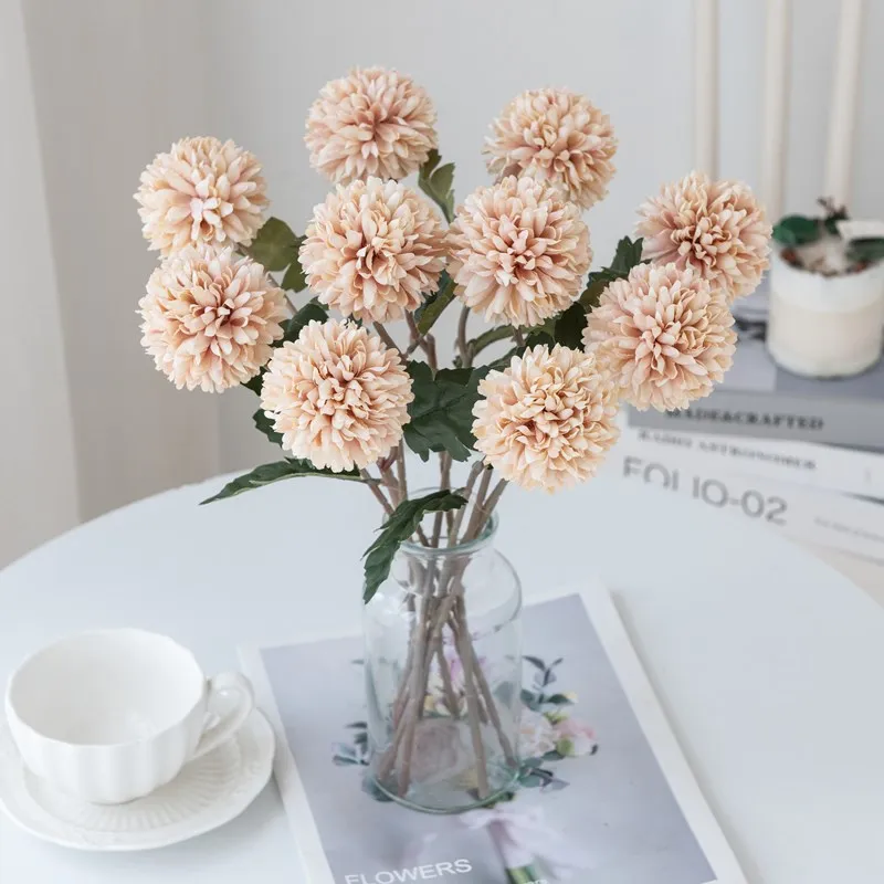 5Pcs Artificial Flowers Silk Ball Chrysanthemum Bouquet For Wedding Home Decor Manual Flower Arrangement Accessories Fake Plants