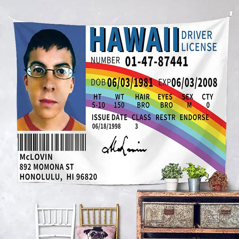 VIKAMA Hawaii Driver's License Tapestry American Retro Style Bedroom Background Wallpaper Esports Room Decoration Room Decor