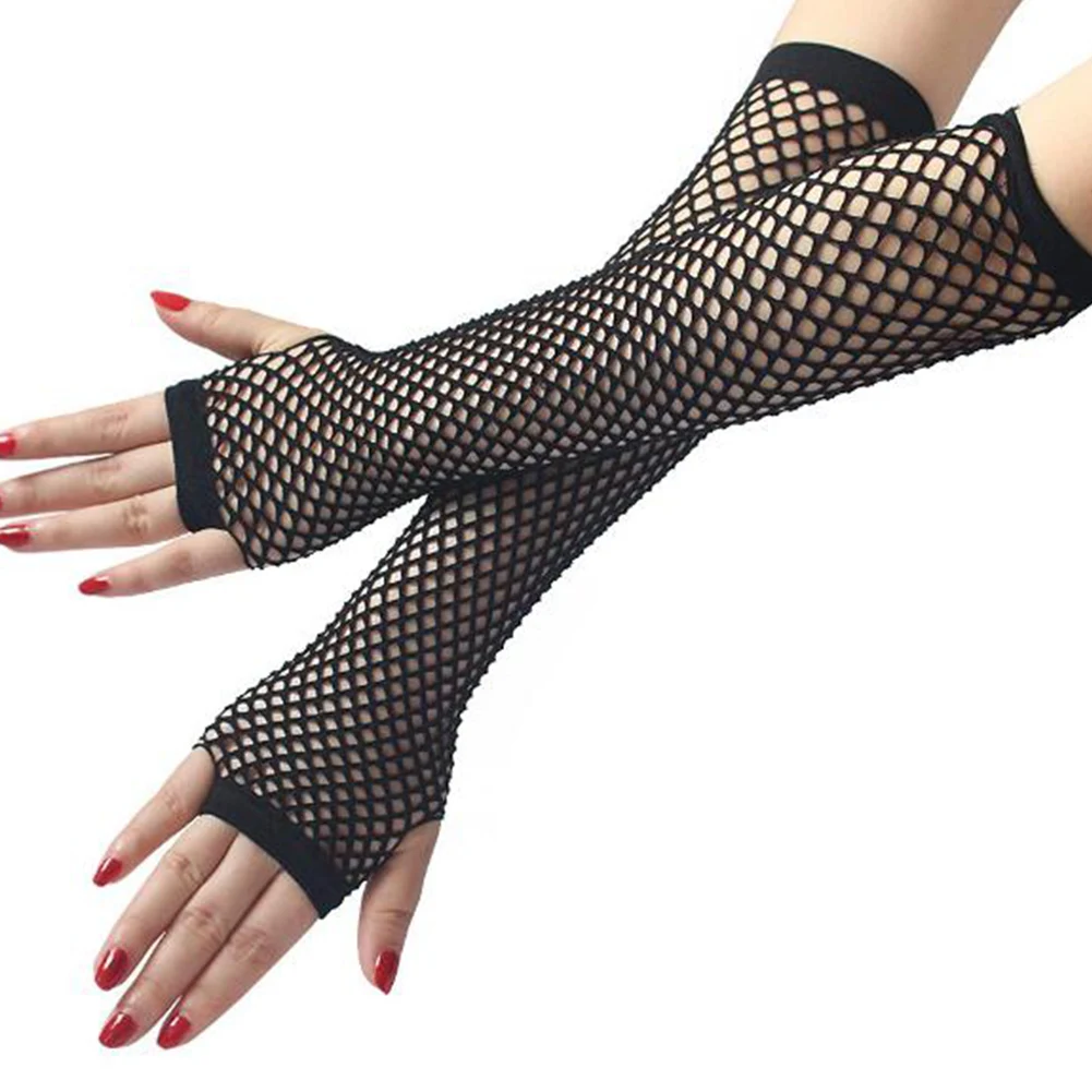 1Pair Fashion Lace Mesh Gloves Sexy Fishnet Fingerless Long Gloves Party Arm Sleeve For Women Colorful Neon Fingerless Gloves