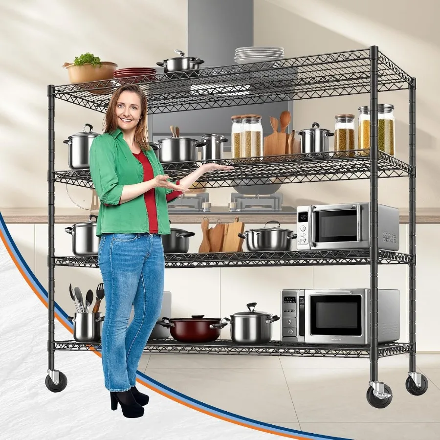 4-Tier Heavy Duty Wire Garage Shelving with Wheels, 2200 LBS Capacity, 24