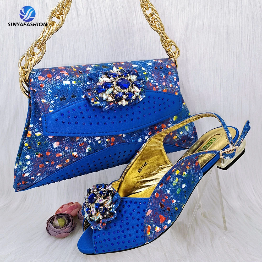 Sinya New Style Women Party Italian Shoes Bag Set Beautiful Pu Shoes Matching Bag Set con pietre