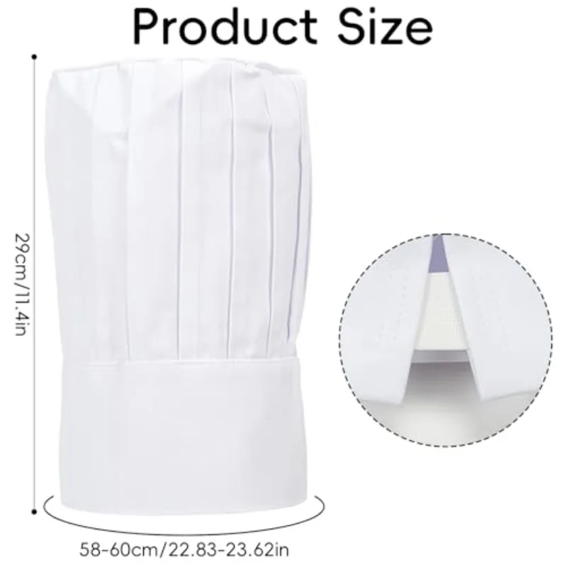 قبعة الشيف البيضاء، مناسبة للنوادل والمطابخ والفنادق والمطاعم والمقاصف والمخابز والطهي المنزلي، الارتفاع 29 سم