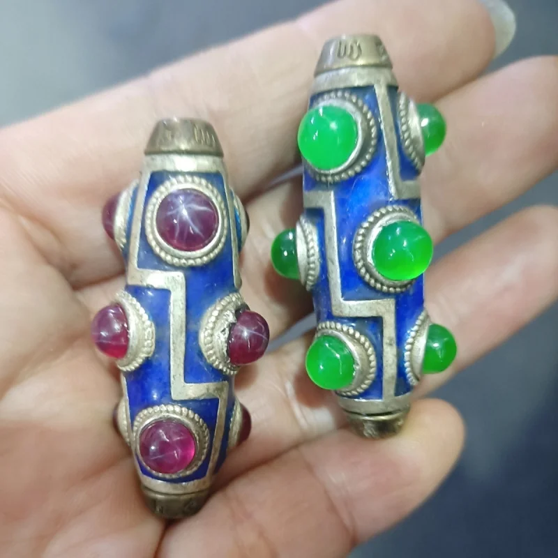 

Антикварное Коллекционное Сокровище Старое Серебро Инкрустированное Cloisonome Starlight Драгоценный Камень Дзи Подвеска Из Бисера Ожерелье Единая Цена
