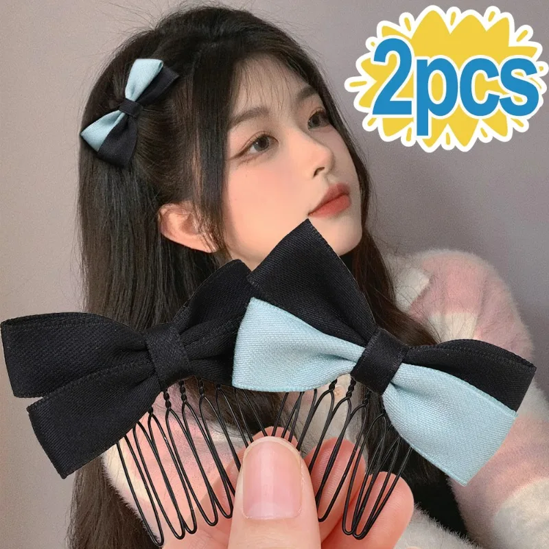 1/2pcs Sweet Black Bow Side Bangs Hair Clip Hairpin Cute Small Bowtie Hair Comb Kids Girls Bobby Pin Hair Accessories Headwear