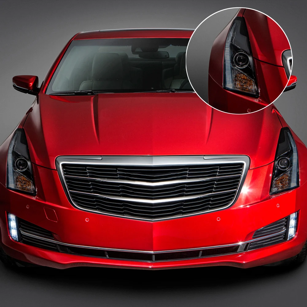 Custom Fit for Cadillac ATS 2013-2019 High-Gloss Smoke Black Headlight Protective Film TPU PPF Pre Cut Anti-Scratch Vinyl Wrap view 2
