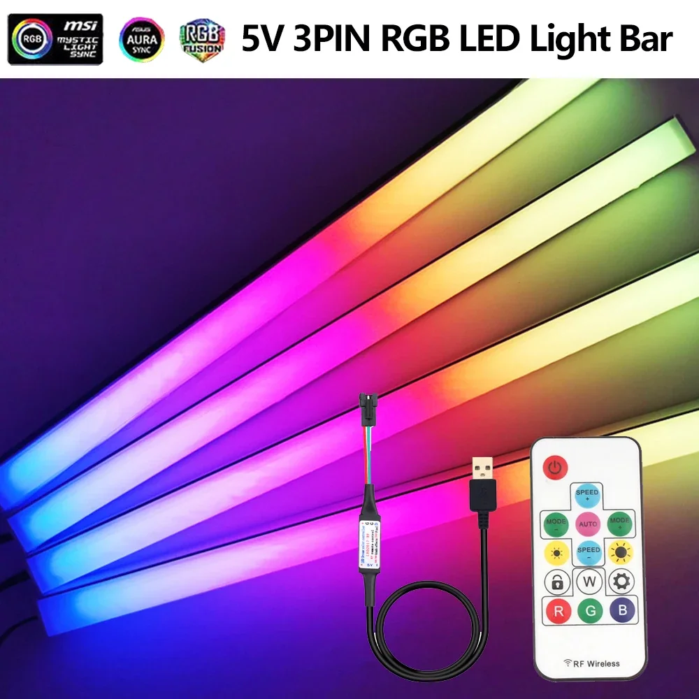 ARGB Motherboard Light Strip 5V 3PIN WS2812B RGB LED Magnetic Computer Light Bar With USB Remote Control PC Game Light Aluminum
