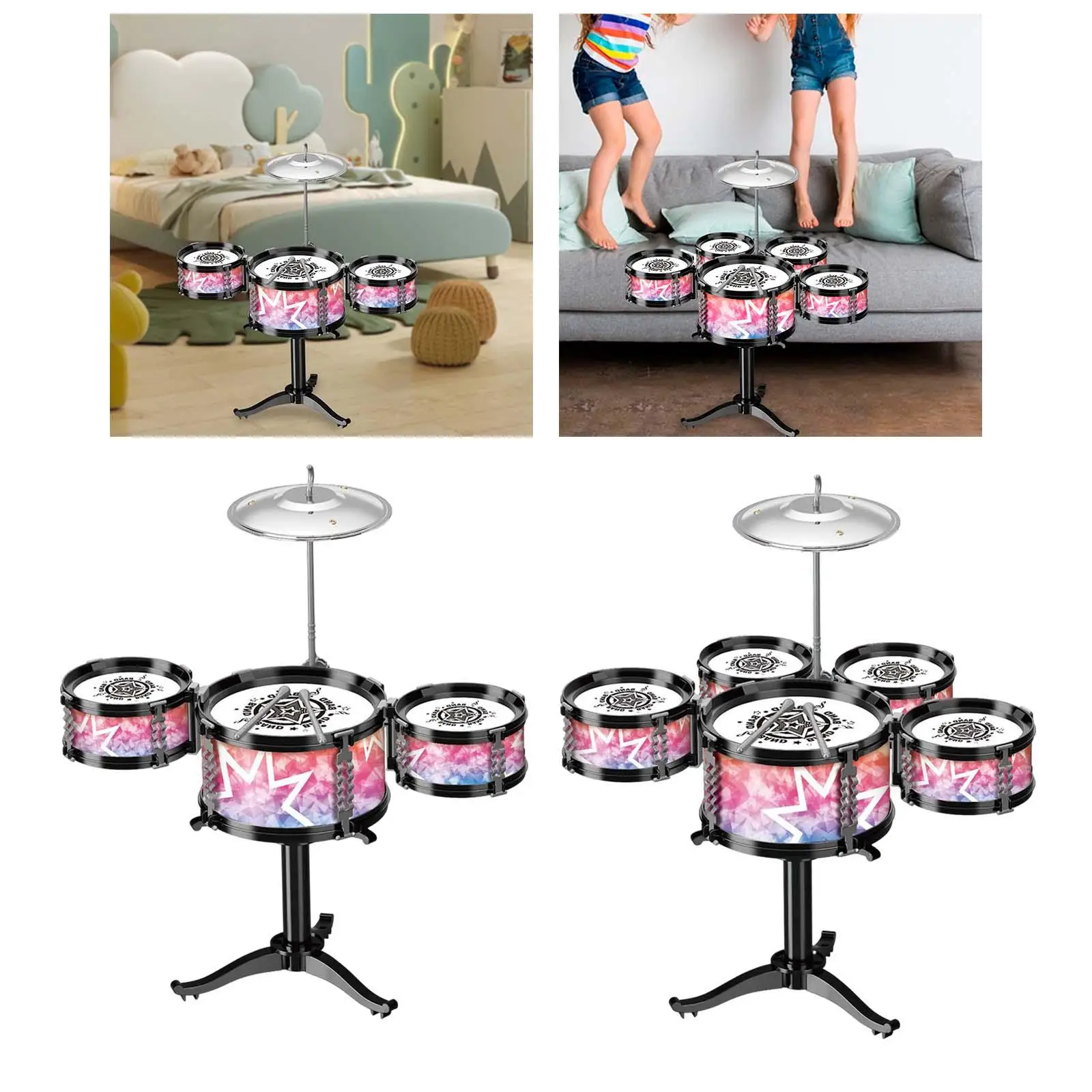 Jazz Drum Set para Crianças, Iluminação Musical, Aprendizagem Precoce, Kits de Música, Brinquedo para Festas, Presente de Aniversário para Meninos e Meninas