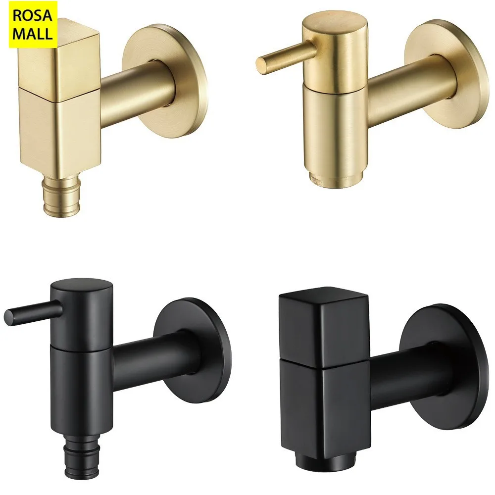 Grifo de latón Rosa Mall para lavadora, grifos negros de latón para agua fría, válvula de bidé, grifos de jardín para exteriores, accesorios de baño