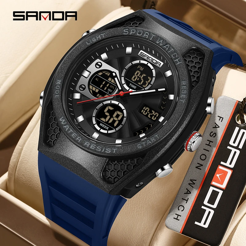 

SANDA 3384, мужские спортивные электронные кварцевые часы, водостойкий хронограф, многофункциональные военные мужские часыrelógios masculino
