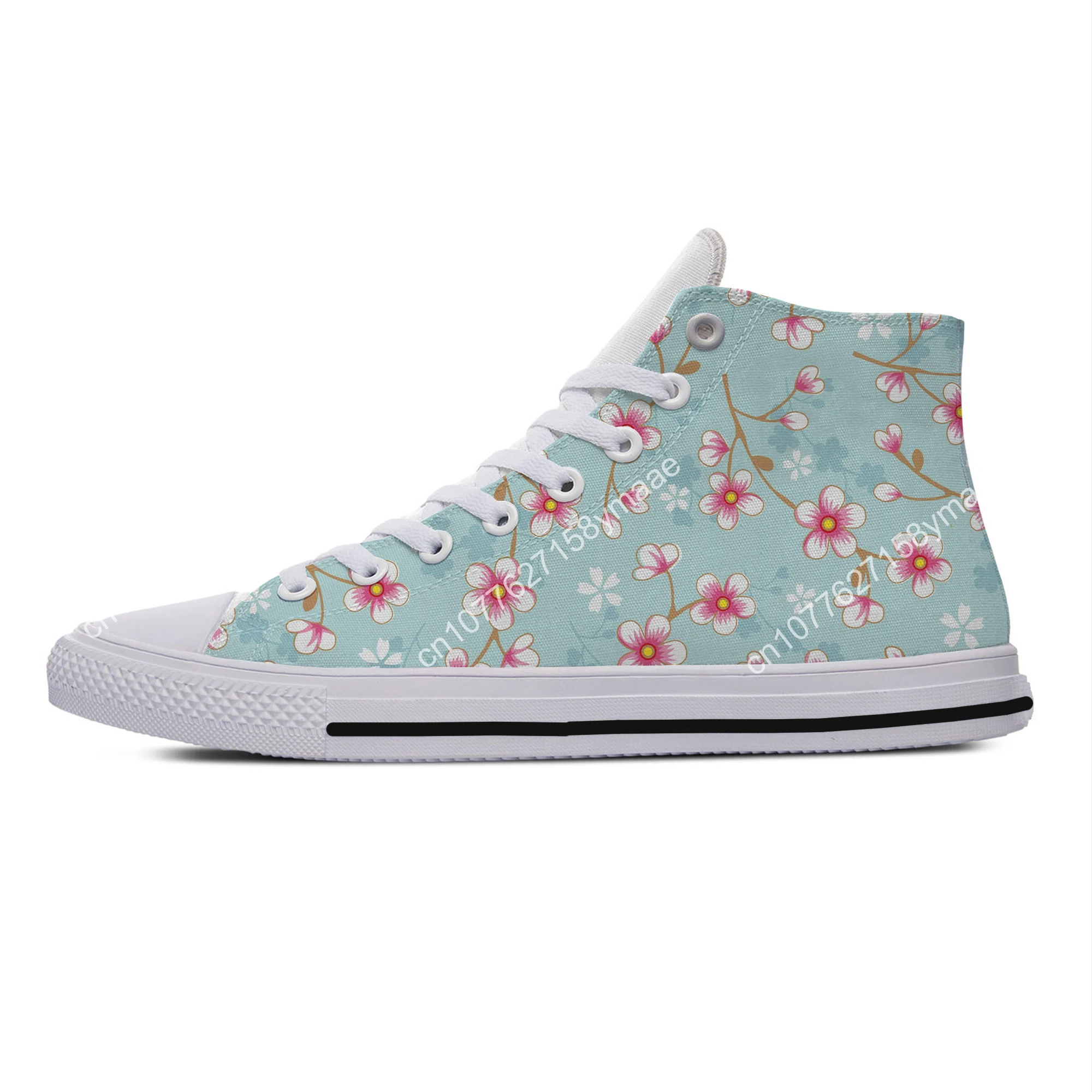 Cherry Blossom Sakura Harajuku Japan Fashion Lightweight High Top Canvas Shoes Men Women Casual Breathable Sneakers Board Shoes