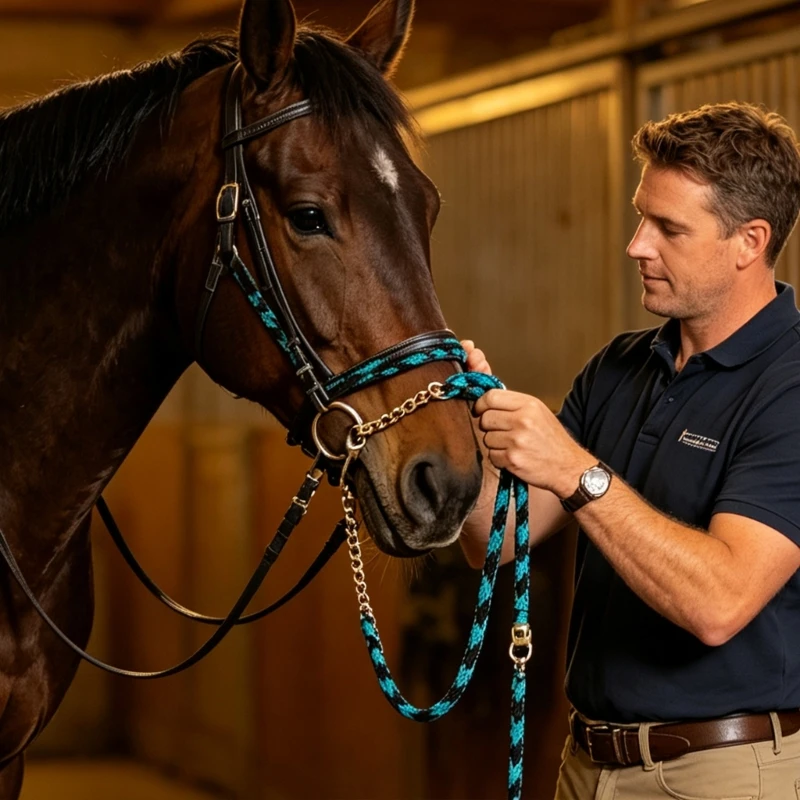 F1FD Equine Rope with Chain for Horses, Polypropylene Braided Handling Rope for Stable Transfer, Horse Walking Control and