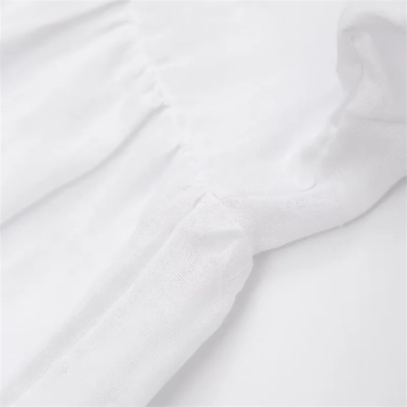 EllYANEllTIAN-Chemise Brodée en Patchwork de Dentelle pour Femme, Pull à Col en V et Manches Lanternes, Haut Blanc, Nouvelle Collection 2024